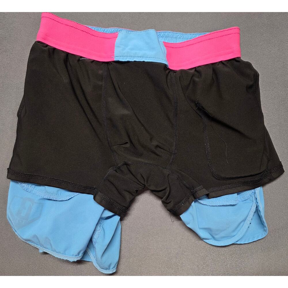 Kids Light Blue Athletic Shorts with Pink Logo - Picture 10 of 11